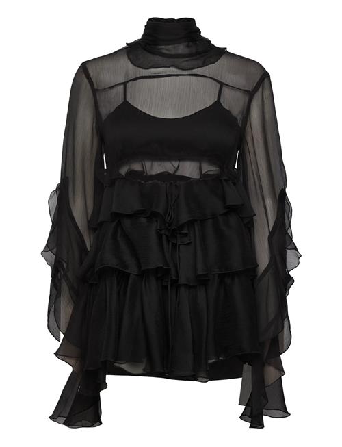 Anyssa Ruffle Mini Dress Bardot Black
