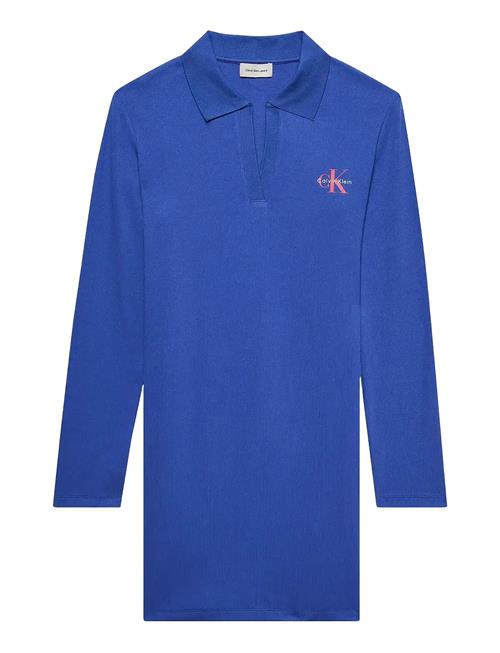 Ls Monologo Rib Polo Mini Dress Calvin Klein Jeans Blue