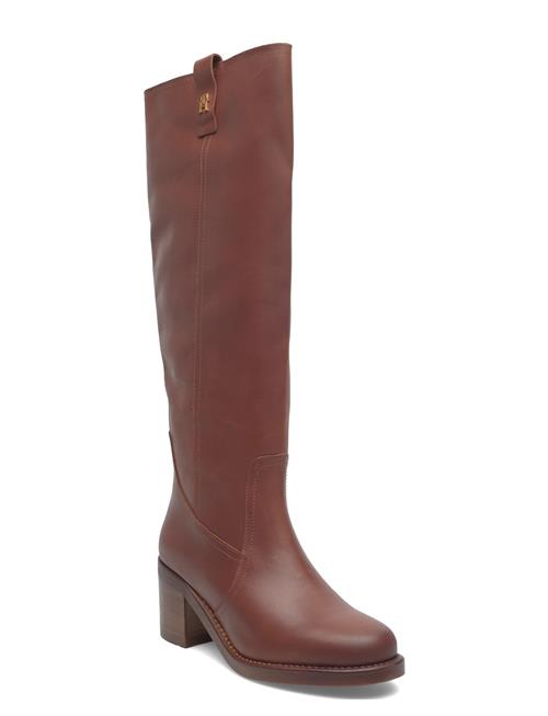 Riding Lthr Long Boot Block Heel Tommy Hilfiger Brown