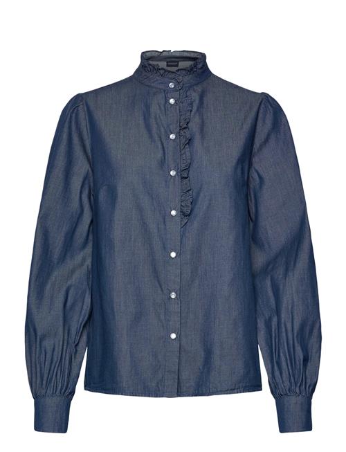 Denim Frill Blouse Lexington Clothing Navy