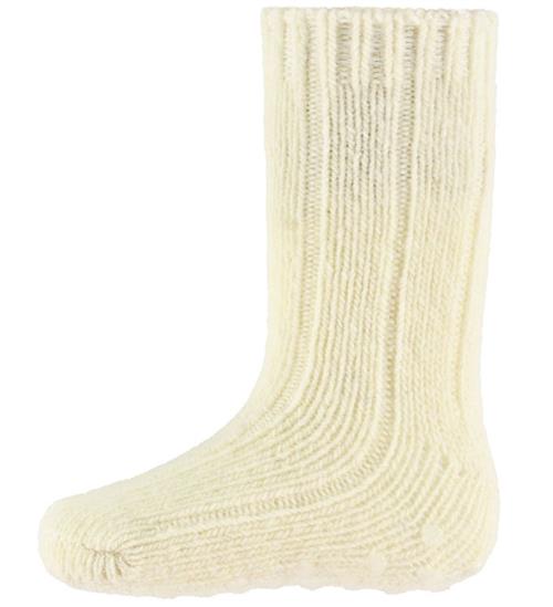 MiniPop Skridsikre Strømper - Uld - Rib - Off White