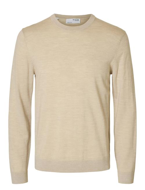 Slhtray Ls Knit Merino Crew Neck Noos Selected Beige