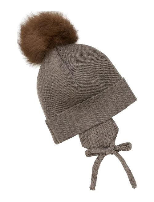 Bonnet Wool Knit Alpaca Pompom Huttelihut Brown