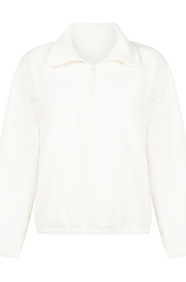 Hunkemöller Overdel med halv lynlås sporty fleece Hvid