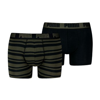 Puma 2P Heritage Stripe Boxer Sort/Grøn bomuld Large Herre
