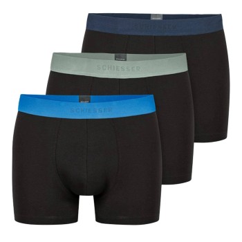 Schiesser 3P 95-5 Organic Cotton Woven Shorts Sort/Blå bomuld 3XL Herre