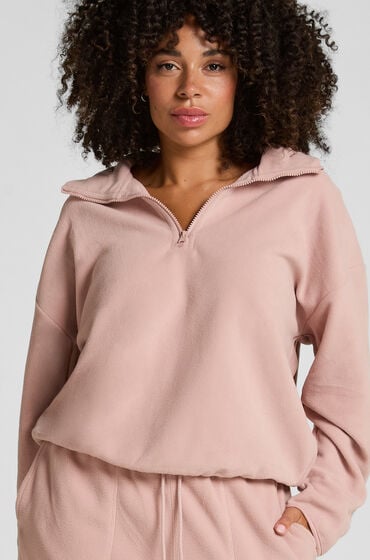 Hunkemöller Overdel med halv lynlås sporty fleece Lyserød