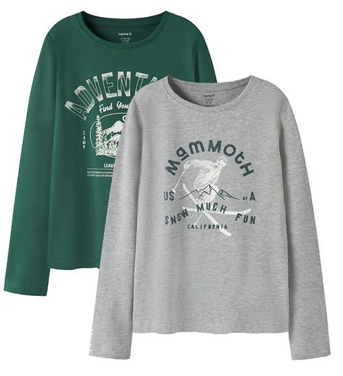 Name It Bluse - NkmVux - 2-Pak - Grey Melange/Bistro Green Adve