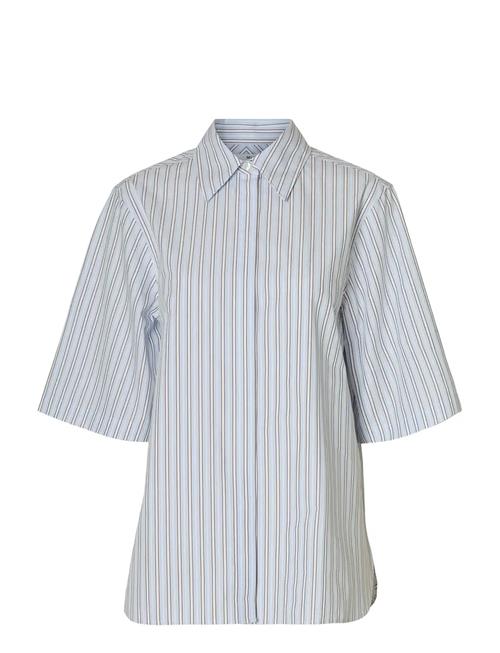 Slfellen 2/4 Striped Boxy Shirt B Selected Blue