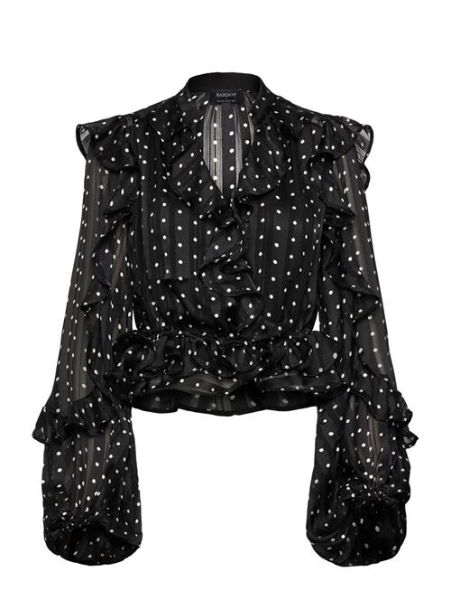 Frill Detail Spot Blouse Bardot Black