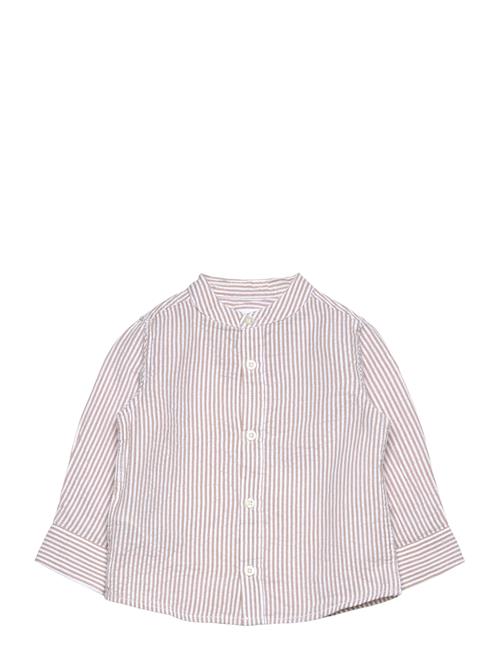 Striped Mao Collar Shirt Mango Beige