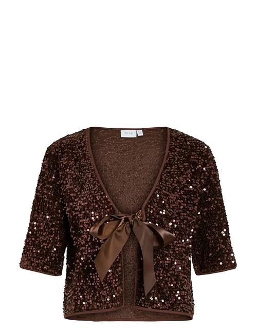 Vibelieve S/S Tie Sequins Top/Ptyka Vila Brown