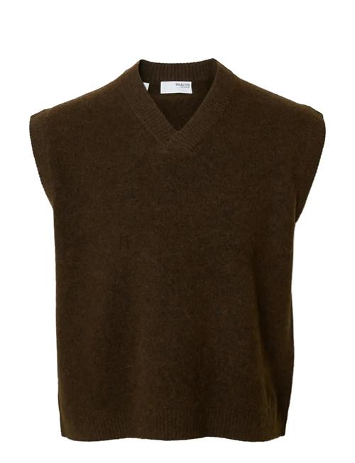 Slhrai Sl Knit V-Neck Relaxed Waistcoat Selected Brown