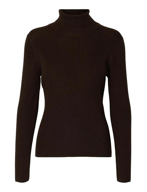 Slfthea Ls Merino Wool Knit Roll Neck Selected Brown