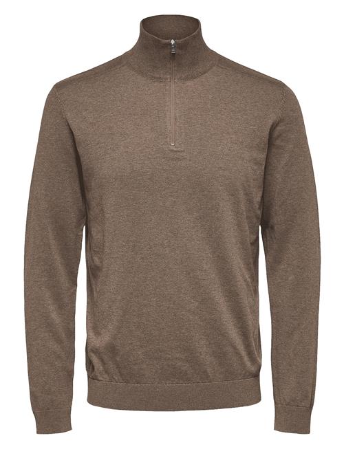 Slhberg Ls Half Zip Noos Selected Brown