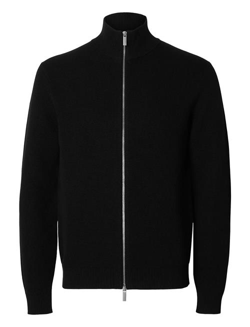 Slhdane Ls Knit Structure Full Zip Noos Selected Black
