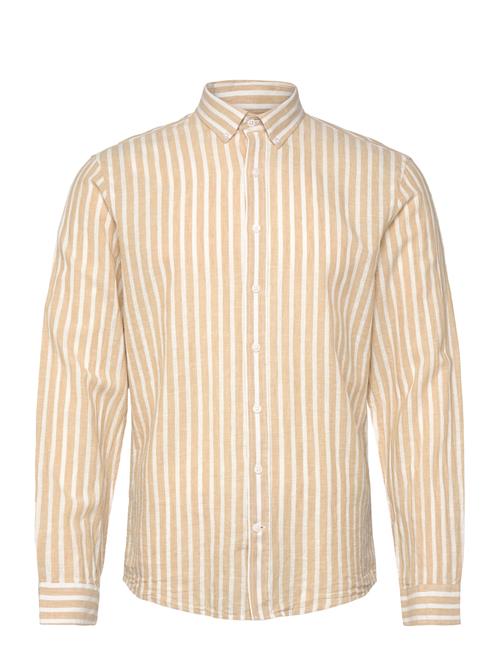 Wide Striped Cotton/Linen Shirt L/S Lindbergh Beige