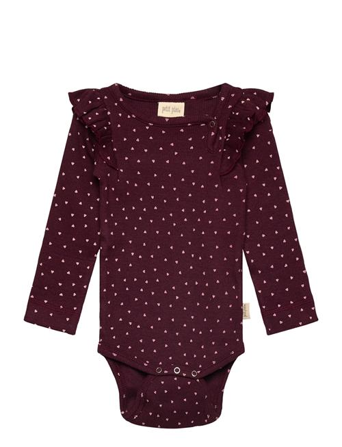 Body L/S Frill Modal Heart Petit Piao Burgundy