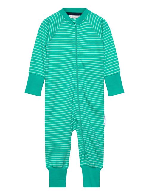 Pyjamas Two Way Zipper Green Stripe Geggamoja Green
