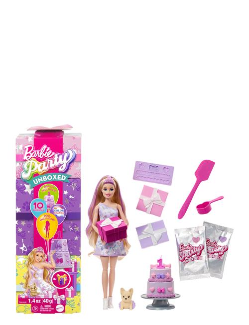 Party Unboxed Pet Birthday Series Doll & Accessories, Birthday Bows Set With 10 Surprises Barbie Patterned
