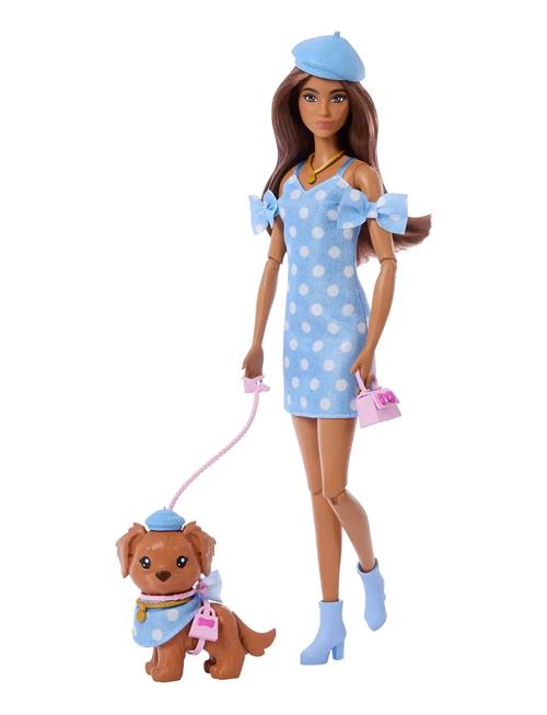 Twinning Looks Fashion Doll With Pet Dog, Matching Blue Clothes & Accessories, Brunette Barbie Blue