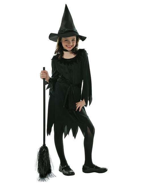 Children's Witch Costume; Dress, Hat And Belt 128-134 Cm IPK Black