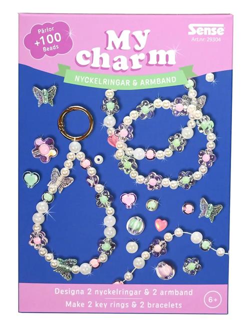 Pärlset Nyckelring & Armband Grön/Rosa Sense Patterned