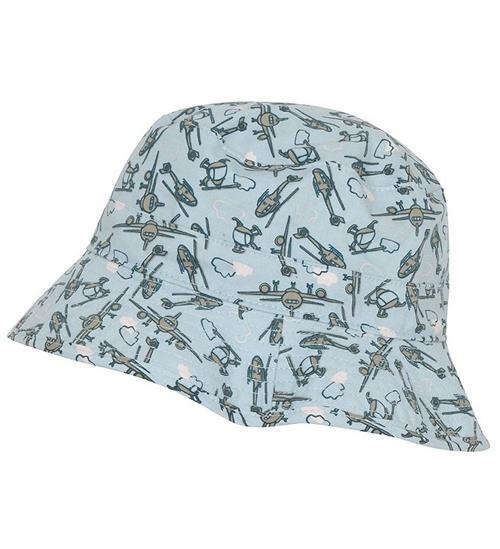 Melton Bøllehat - UV50+ - Dusty Light Blue m. Flyvemaskiner