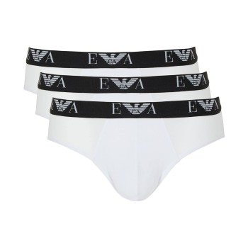 Emporio Armani Armani Stretch Jersey Briefs With Logo 3P Hvid bomuld Small Herre