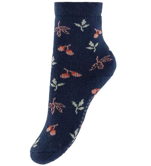 Melton Strømper m. Antiskrid - Maple - Navy m. Kirsebær