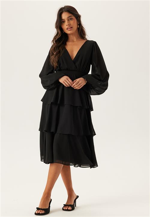 Goddiva Long Sleeve Tiered Midi Dress