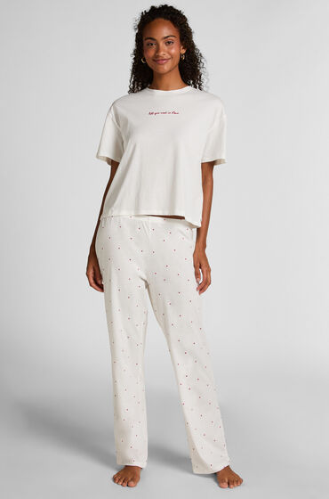 Hunkemöller Pyjamassæt i bomuld med print Hvid