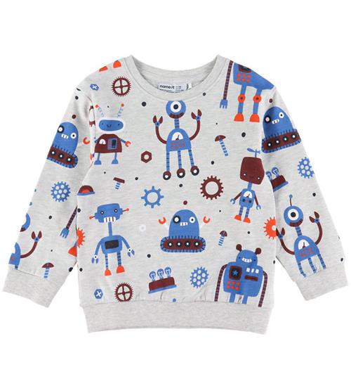 Name It Sweatshirt - NmmTino - Lysegråmeleret m. Robotter