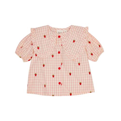 Flöss Dolly Kortærmet Bluse Pink Berry Gingham 116 cm  Lyserød  116 cm  kvinde