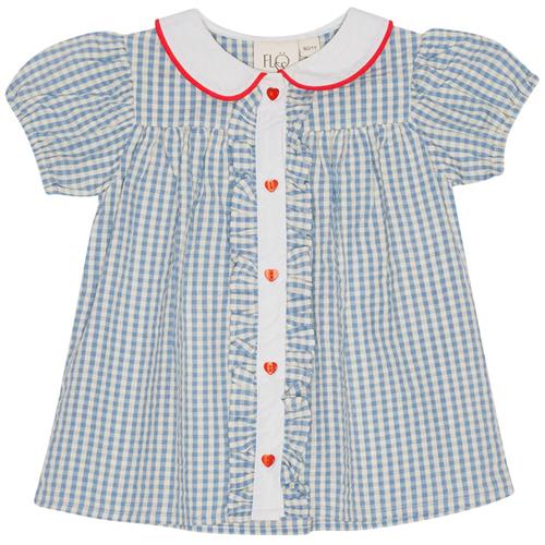 Flöss River Kortærmet Bluse Blue Soft White Gingham 128 cm  Blå  128 cm  kvinde