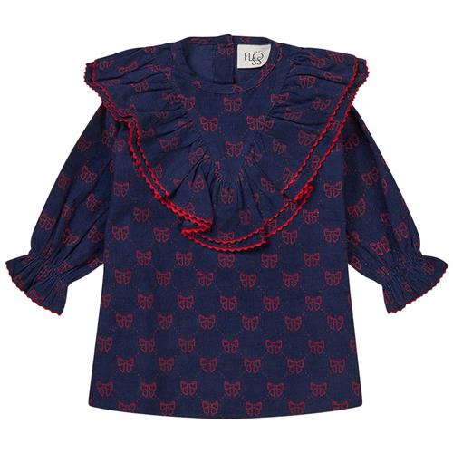 Flöss Luna Mønstret Kjole Med Sløjfer Navyblå 98 cm  Marineblå  98 cm  kvinde