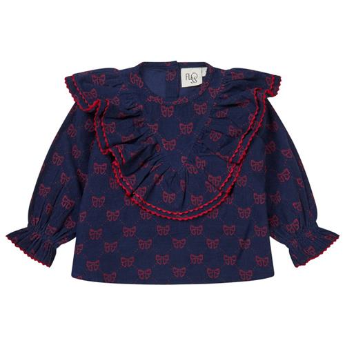 Flöss Luna Mønstret Bluse Med Sløjfer Navyblå 80 cm  Marineblå  80 cm  kvinde