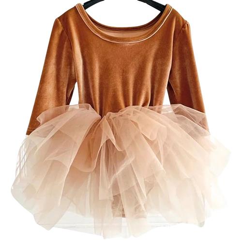 DOLLY by Le Petit Tom Velvet Planet Tutu Dress i Caramel 1-3 Y  Brun  1-3 år  kvinde