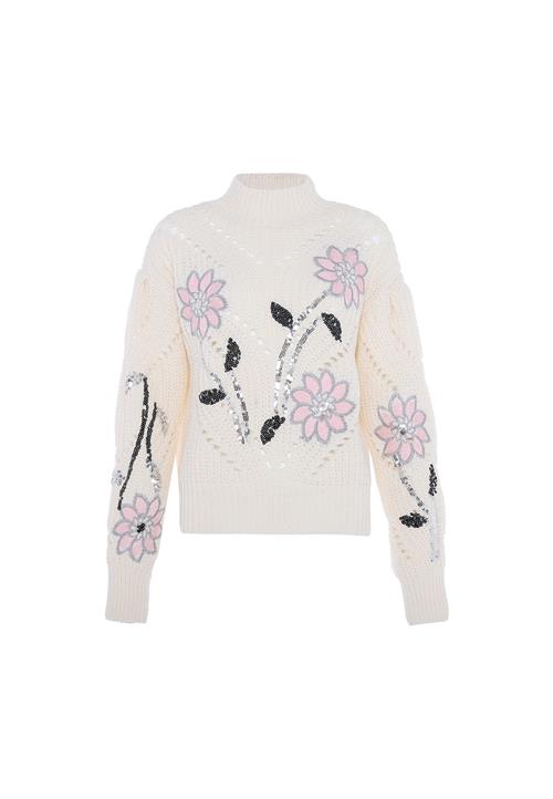 faina Pullover  lyserød / sort / sølv / uldhvid