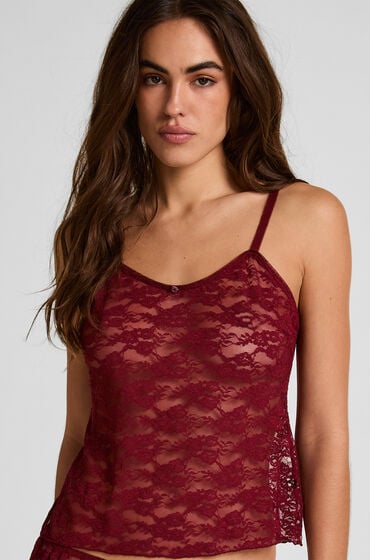 Hunkemöller Cami i heldækkende blonde Rød