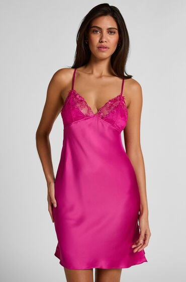 Hunkemöller Slipdress i satin med pæoner Lyserød