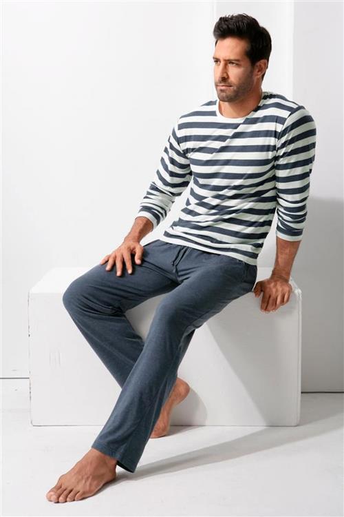 H.I.S Pyjamas lang  navy / hvid