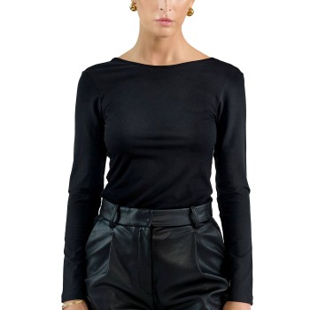 Bread & Boxers Bread and Boxers Long Sleeve Scoop Back Shirt Sort viskose X-Large Dame