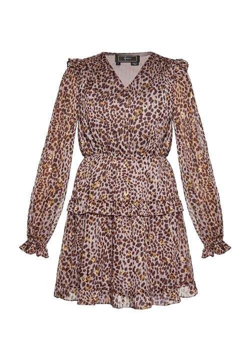 faina Kjole  brun / guld / lysegrå / lysviolet