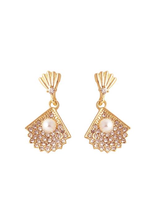 SOHI Øreringe 'Lark'  guld / perlehvid