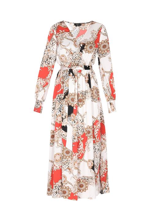 faina Kjole  mørkebeige / rød / sort / hvid