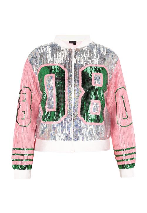 NAEMI Overgangsjakke  græsgrøn / neonpink / sølv