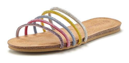 LASCANA Pantoletter  gul / lysviolet / cranberry / sølv