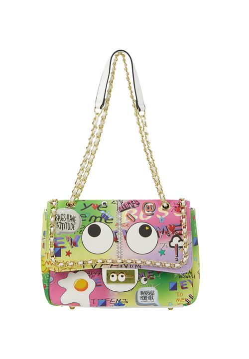 MYMO Skuldertaske 'Pop Eyetheme'  lysegul / lysegrøn / lyserød / hvid