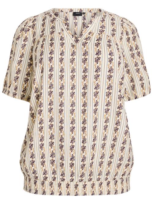 Zizzi Bluse 'Melisa'  creme / honning / lavendel